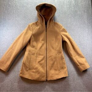 London Fog Wool Blend Winter Coat With Hood Full Zip Size Small Brown